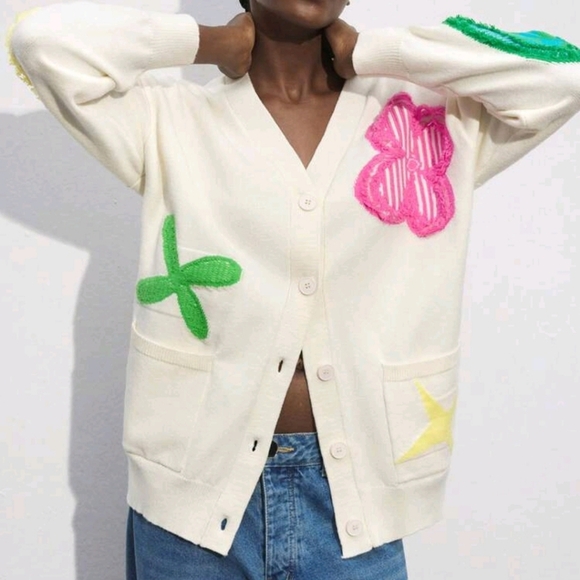 Women Autumn/Winter Casual Color Block Jacquard Double Pocket Cardigan Valentine - Picture 1 of 5